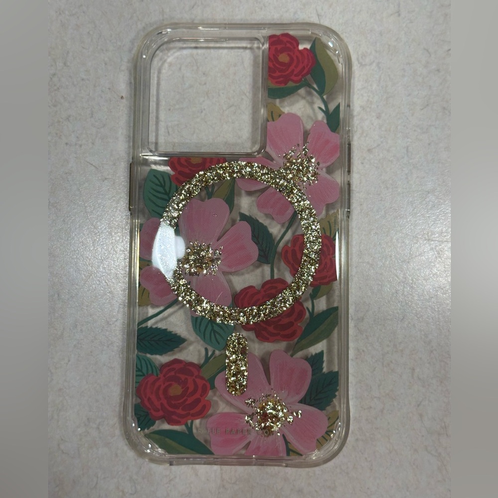 Rifle Paper Co White and Pink Floral Phone Case Apple 14 Pro